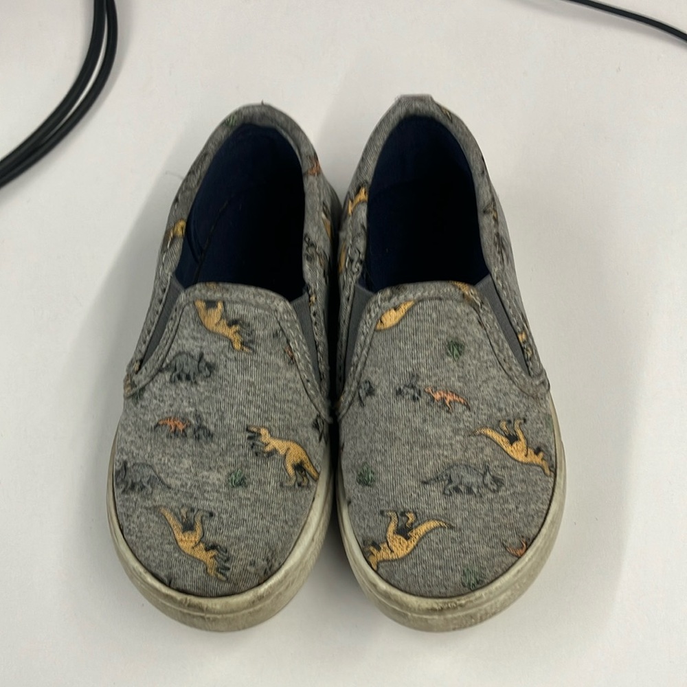 Carters Gray Dinosaur Print Kids Slip-On Shoes size 8